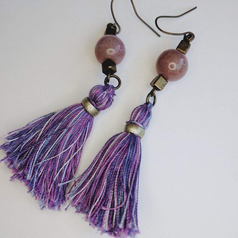 Amethyst boho tassel earrings
